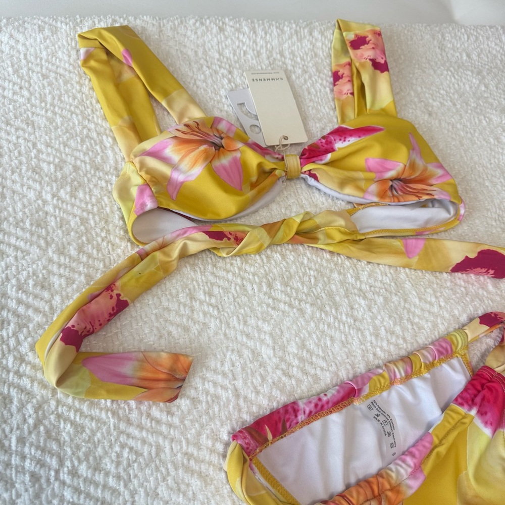 Yellow Floral Bikini Top and Bottom Set, adjustable NWT